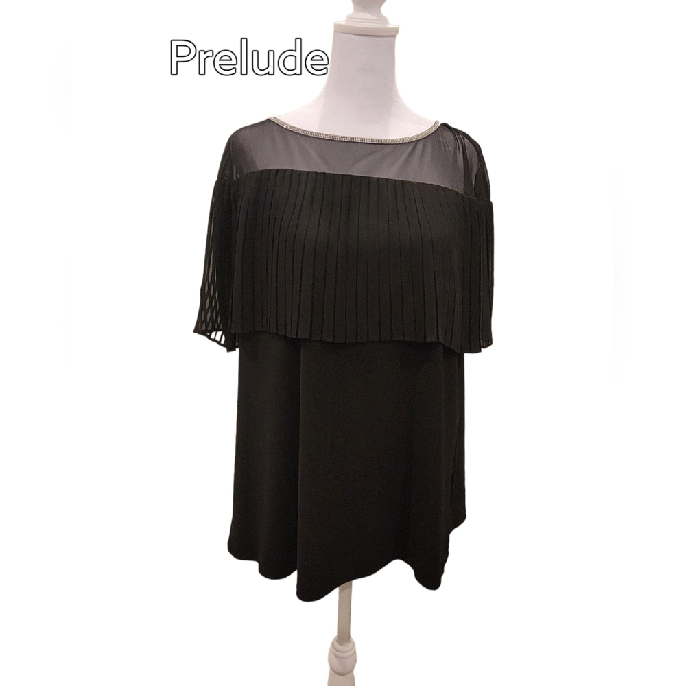BLACK Dressy Tunic Top with Rhinestone Neckline Size XL
